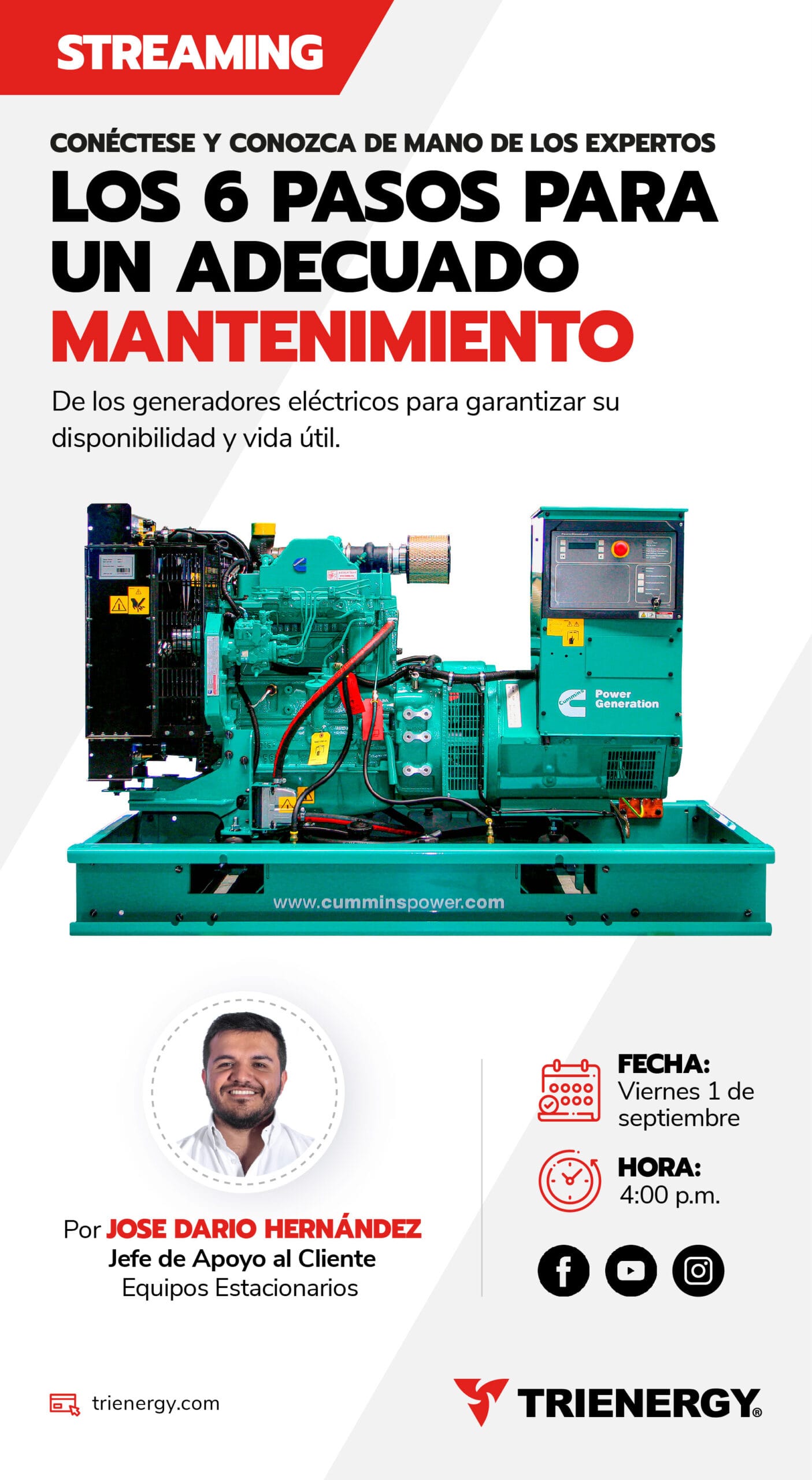 Streaming los 6 pasos para un adecuado mantenimiento de los generadores eléctricos, el 1 de septiembre de 2023 a las 4:00 p.m.